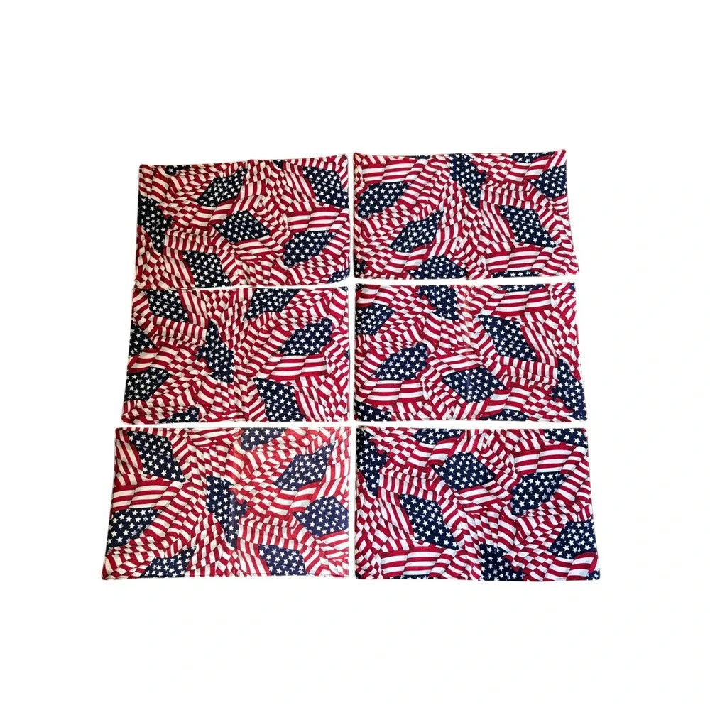 Vtg American Flag Placemats Set of 6 Patriotic Red White Blue Americana Decor
